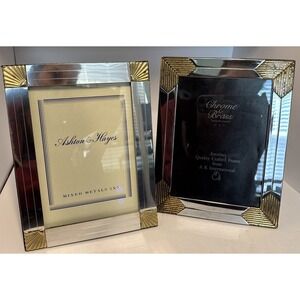 VTG Brass & Chrome 5x7" Picture Frame Photographs 80s 90s Postmodern Mixed Metal